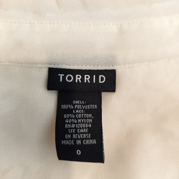 Torrid Ivory Chiffon + Lace Blouse Hi Low Hem - Picture 13 of 13